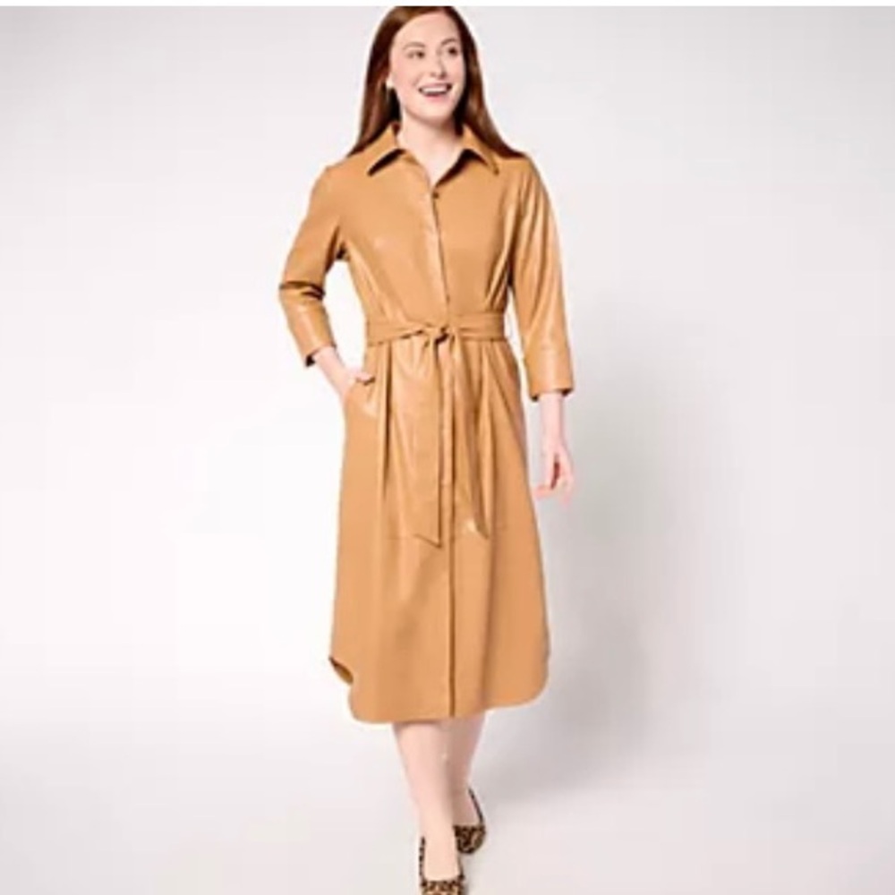 Women’s  Carla Rockmore Collection Petite Faux Leather Lady Shirtdress